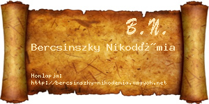 Bercsinszky Nikodémia névjegykártya